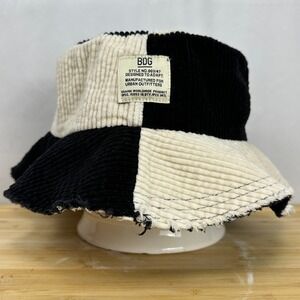 BDG Urban Outfitters Black White Corduroy Bucket Hat Frayed Colorblock Patch